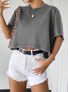 SHEIN Muchic Light Grey Textured Knit Oversized Tee Shirt For Women - Grey - View 1
