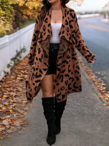 EMERY ROSE Große Größen Winter Lässig Herbst Cardigan Pullover mit Leopardenmuster und stilvollem asymmetrischem Saum Design, geeignet für Feiertage, Ausflüge, Einkaufen, Arbeit, Partys und Zuhause.
