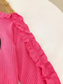 SHEIN 女小童愛心圖案荷葉邊插肩袖運動衫和緊身打底褲 - 玫紅色 - 查看 3