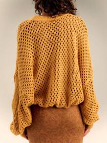 SHEIN Unity 纯色穿孔短款长袖毛衣，冬季 - 黃色 - 查看 2