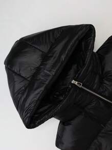 SHEIN LUNE Chaleco acolchado con capucha y cordón, bolsillos, a prueba de viento, cálido, ropa de invierno para tallas grandes