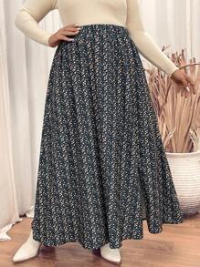 SHEIN VCAY 大码花卉印花开衩下摆半身裙 - 彩色 - 查看 5