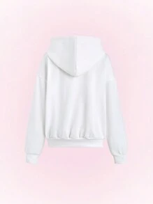 SHEIN Unity 女士樱桃印花抽绳连帽卫衣，秋冬套头衫 - 白色 - 查看 2
