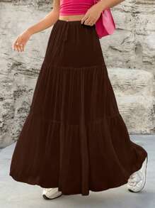 Muchica 女士纯色前系带褶皱 A 字裙，休闲日常穿着