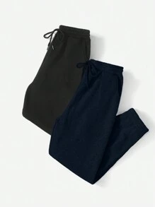 SHEIN Cottnline Women's Solid Color Drawstring Waist Loose Casual Sweatpants - Multicolor - View 3