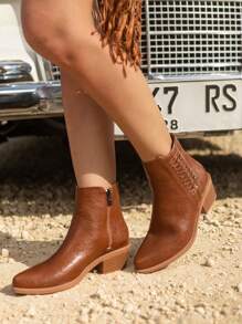 Styleloop Women's Fashion Solid Color Pointed Side Zipper Ankle Boots Simple Short Boots Fall - Brown - View 11