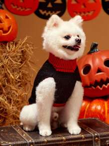 PETSIN 1pc Halloween Funny Expression Bicolor Warm And Comfortable Dog Sweater - Multicolor - View 4