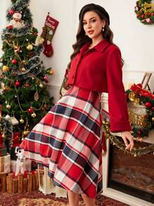 Vintamour 2 pièces Robe fourreau et ensemble veste en tweed pied-de-poule vintage élégant pour femme, tenue femme rouge de Thanksgiving, jupe longue deux pièces pour femme en automne, robe de Noël élégante pour femme, robe d'hiver pour femme, ensemble costume femme hiver
