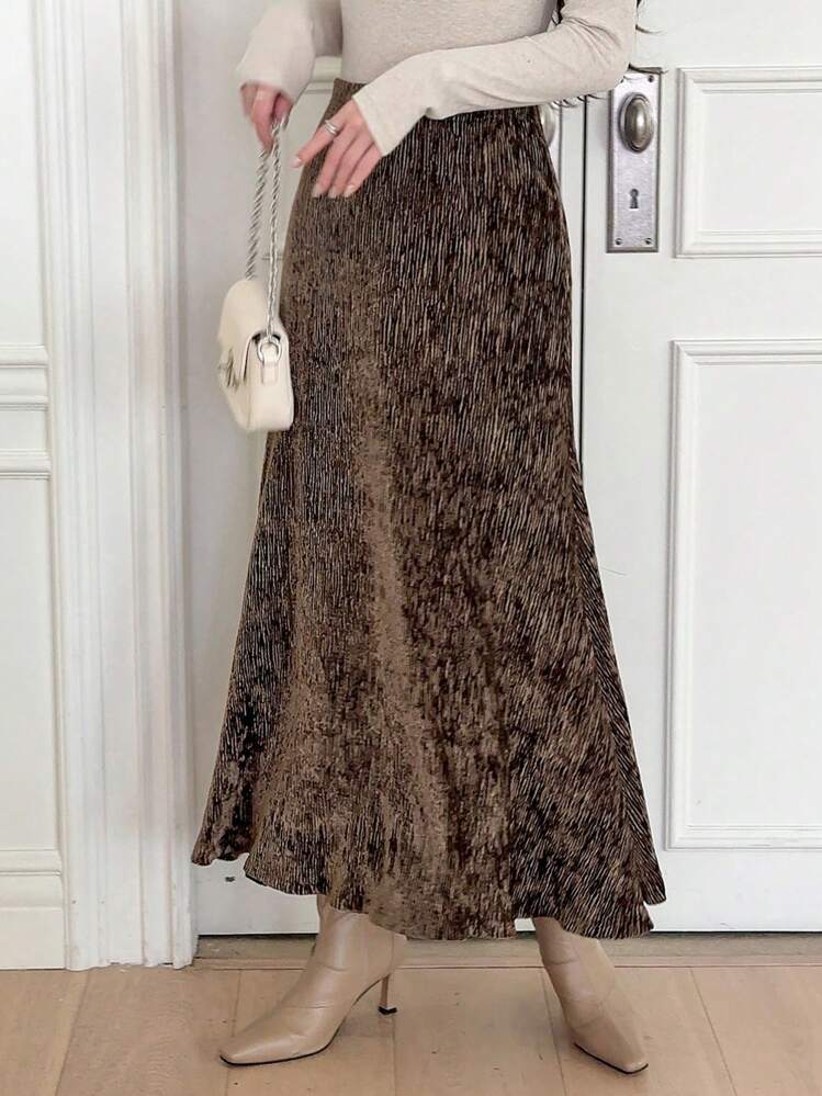 DAZY 女士纹理树皮图案保暖长裙 - 棕色 - 查看 4