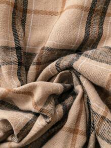 SHEIN LUNE Plus Size Button Down Cotton Plaid Long Sleeve Loose Fit Belted Shirt - Black and White - View 7