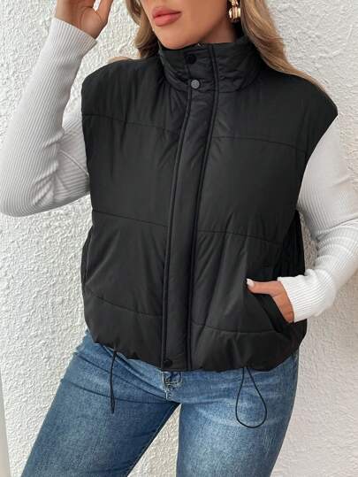 SHEIN VCAY Plus Size Solid Color Stand Collar  Coat, Autumn And Winter