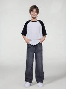 SHEIN Tween Boy Vintage Basic Loose Straight Leg Jeans In Casual College Style