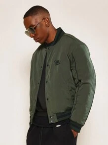 SUMWON 大学风格飞行员夹克，带有数字 7 复古运动优质运动标志经典街头服饰外套轻便秋季春季 - 綠色 - 查看 1