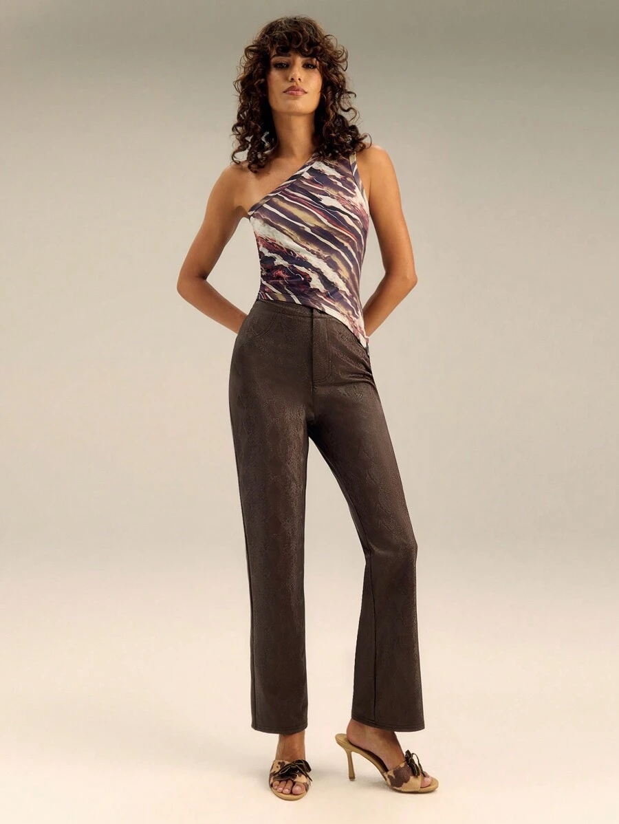 TypaGal 蛇纹 PU 直筒长裤