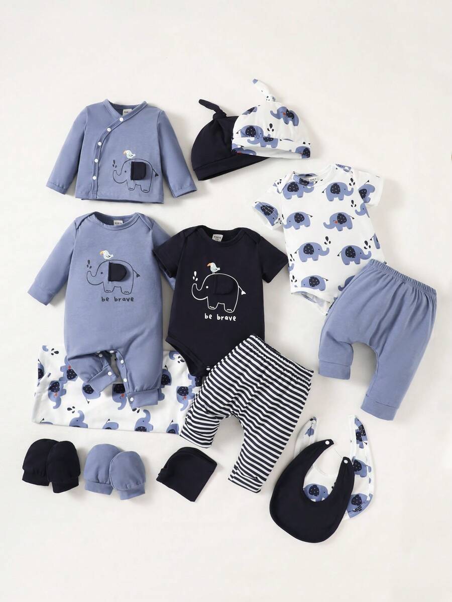 Conjunto de ropa con estampado de león para recién nacido, ropa de bebé niño - Azul - Ver 1
