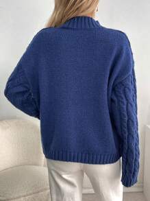 SHEIN LUNE Women's Casual Solid Color Stand Collar Sweater, Autumn Winter Knit Pullover Fall Outfit