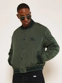 SUMWON 大学风格飞行员夹克，带有数字 7 复古运动优质运动标志经典街头服饰外套轻便秋季春季 - 綠色 - 查看 3