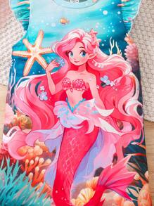 SHEIN Young Girl Casual Comfortable Breathable Cartoon Frozen Princess Cap Sleeve Printed T-Shirt Dress, For Outdoor - Multicolor - View 7