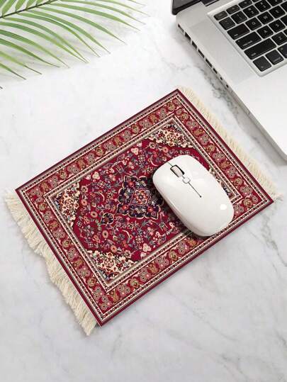 1Pc Style Coffee Theme Mouse Pad, Carpet Style Flannel Mouse Pad & Cup Coaster,Coffee Mat,Table Mat, Placemat, Mouse Pad, Non-Slip Heat Resistant Mat, Tassel Carpet Coaster, Table Desk Cup,Table Coaster Christmas For Holiday Gift Giving Back To School