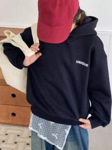 Dazy Kids Tween Girls' Letter Print Hooded Sweatshirt, Fall Sweatshirt - Navy Blue - View 5