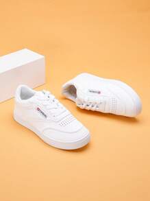 Kids White Low-Top Canvas Sneakers For Boys & Girls, Canvas Trainers For School & Sports