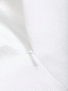 DAZY 女士纯色长袖不对称下摆休闲T恤，拉链领，秋季服装 - 白色 - 查看 8