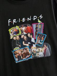 FRIENDS X SHEIN Casual Loose Round Neck Short Sleeve Women's T-Shirt, Suitable For Summer,Graphic Tee