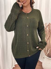 SHEIN VCAY 大码女式穿孔长袖开衫，秋装套装