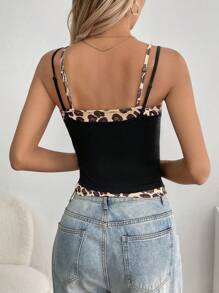 Chiquease Top sans manches d'été à imprimé léopard et patchwork, style casual - Multicolore - Voir 2