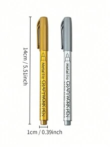 SHEIN 2pcs Gold & Silver Metal Paint Pens For Diy Drawing On Black Card/Doodling/Craft/Scrapbooking/Sign-Making, Pens, Markers, Acrylic Markers, Acrylic Pens Back To School,Pens