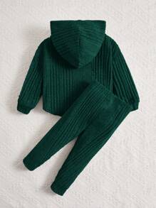2 件装女婴罗纹连帽衫和长裤休闲装 - 綠色 - 查看 2