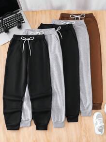 5 pièces Pantalons de jogging garçons avec taille élastique et cordon de serrage, poignets nervurés, pour l'automne/l'hiver - Multicolore - Voir 1