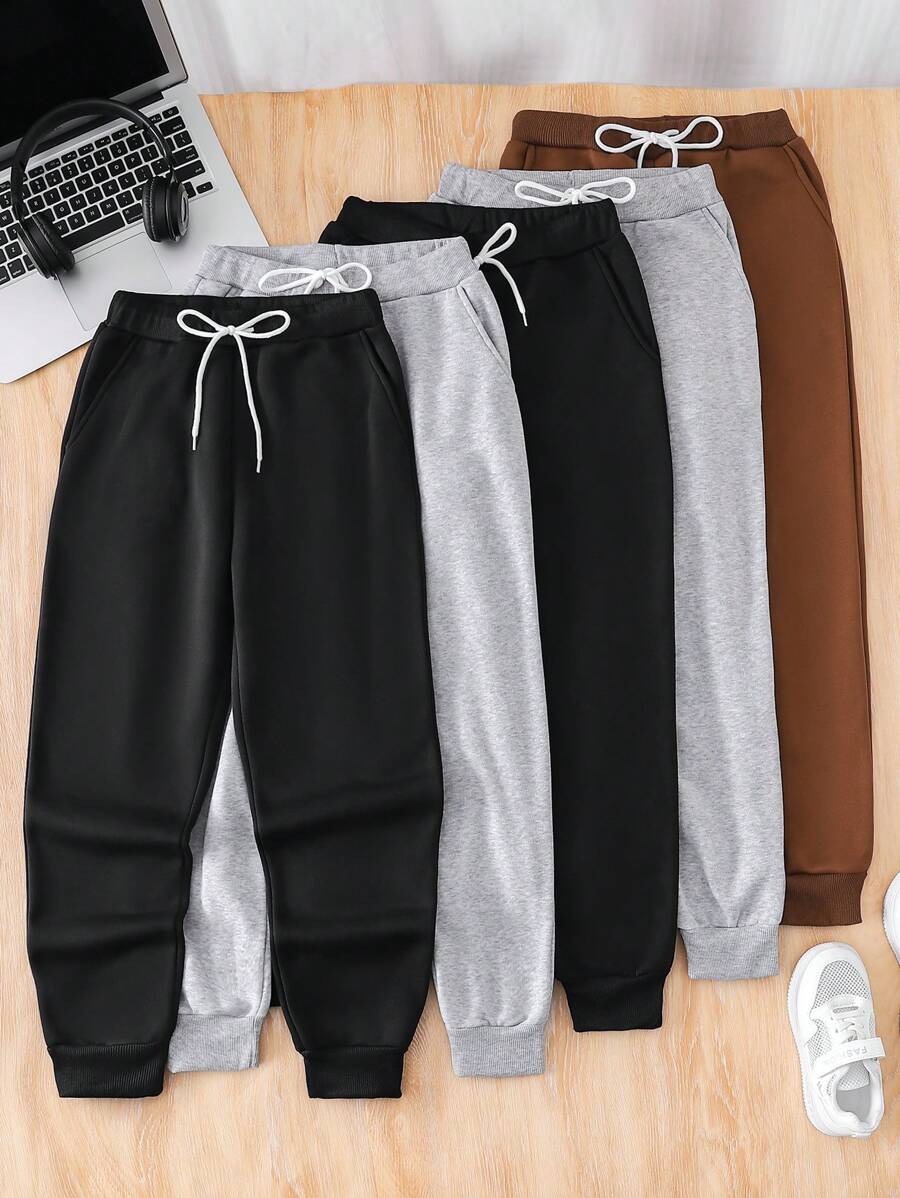 5 pièces Pantalons de jogging garçons avec taille élastique et cordon de serrage, poignets nervurés, pour l'automne/l'hiver - Multicolore - Voir 1
