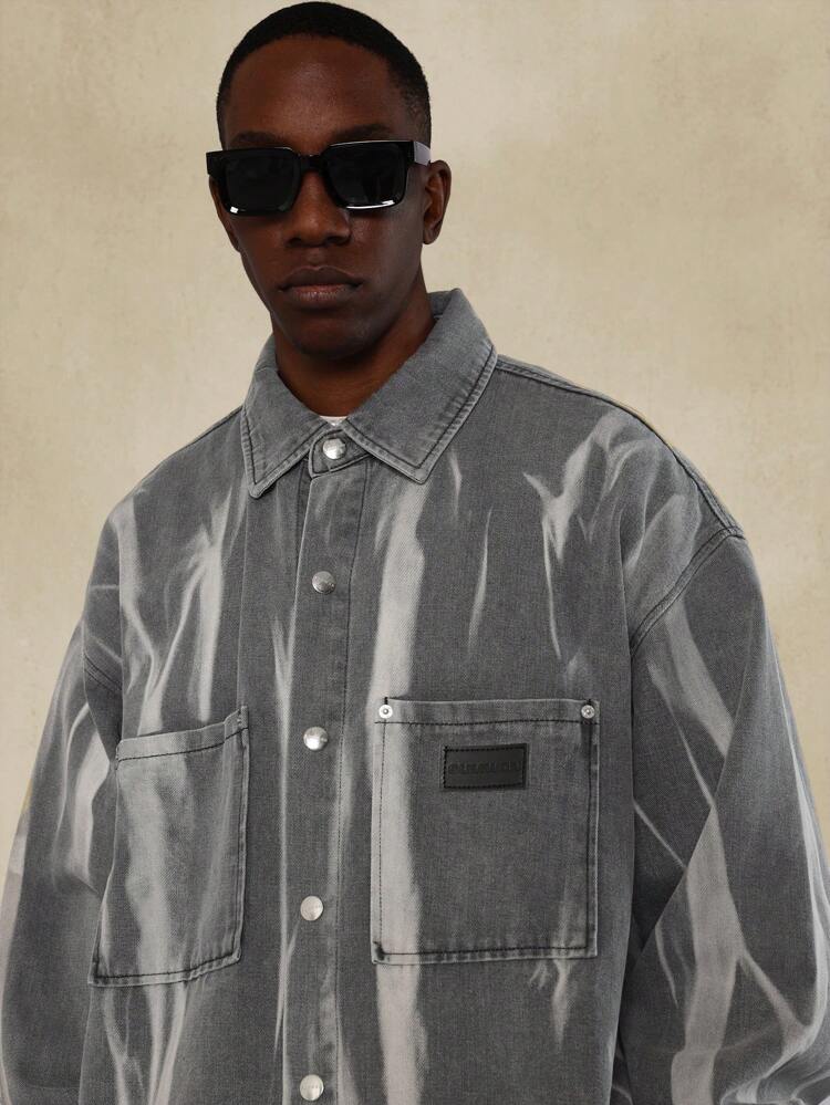 Oversized Fit Tie-Dye Curve Denim Shirt