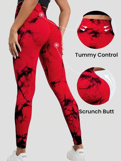 Leggings da yoga tie-dye, senza cuciture, con controllo addominale, con vita larga, adatti per il Capodanno cinese