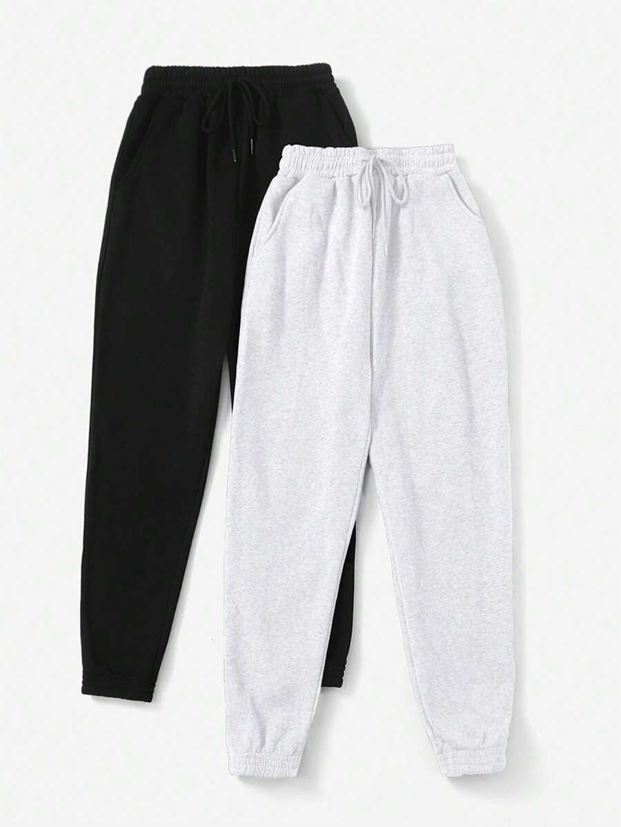 SHEIN Cottnline Women's Solid Color Drawstring Waist Pockets Relaxed Fit Casual Sweatpants - Multicolor - View 1
