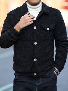 Manfinity Homme Chaqueta tipo teddy con bolsillo con solapa talla grande para hombre