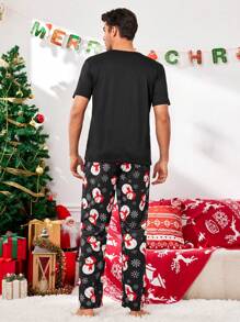 CoupledUp Santa Claus & Snowman Graphic Print Cute Christmas Men's Pajama Set - Multicolor - View 7