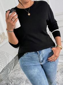 EMERY ROSE 大码经典圆领长袖针织毛衣