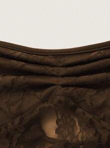 SHEIN Unity Débardeur transparent en dentelle à couleurs contrastées sexy pour femmes, pour l'été - Marron fonçé - Voir 3