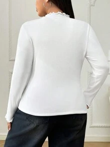 SHEIN EZwear 大码女式升级版加厚保暖内衬立领长袖紧身 T 恤，秋冬保暖 - 白色 - 查看 2
