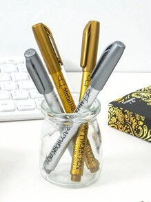 SHEIN 2pcs Gold & Silver Metal Paint Pens For Diy Drawing On Black Card/Doodling/Craft/Scrapbooking/Sign-Making, Pens, Markers, Acrylic Markers, Acrylic Pens Back To School,Pens