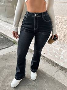 K-Vae 女士蝴蝶结印花牛仔喇叭裤，蓝色 - 藍色 - 查看 5