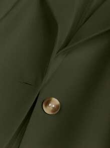 Chiquease Asymmetrical Pocket Single Button Lapel Short Sleeve Blazer - Olive Green - View 4