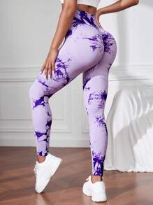 Easithlete Quần Leggings Thể thao Nữ Cà vạt nhuộm - Màu tím - Xem 3