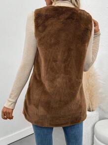 Chiquease Sleeveless Ribbons Elegant Fluffy Coat - Brown - View 2