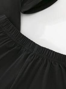 SHEIN 2pcs Baby Girls' Casual Versatile Simple Graphic Print Sports Outfit, Spring & Summer - Black - View 3