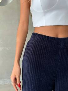 EURMUSE Women Solid Color Wide Leg Pants - Navy Blue - View 6
