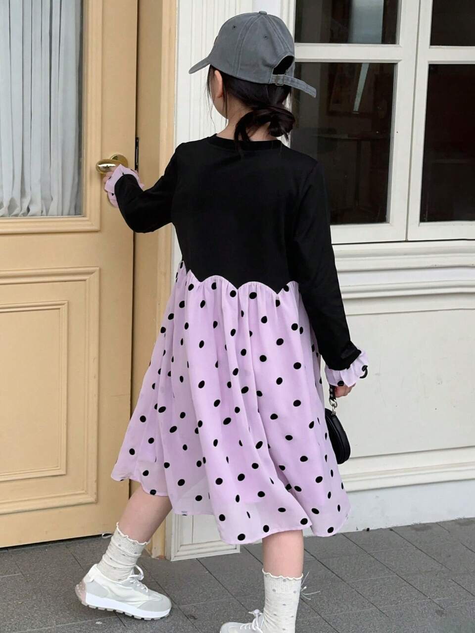 Tween Girl Colorblock Round Neck Long Sleeve Dress, Fall,Back To School Clothes
