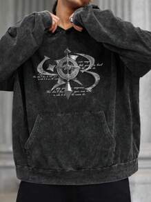 Manfinity EMRG Men's Casual Slogan Print Hoodie, Spring Autumn - Black - View 6